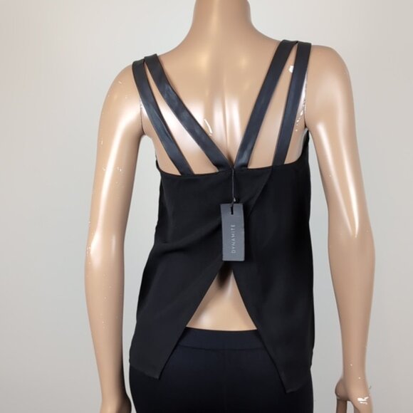 Dynamite Camisole Tank Top Vneck Faux Leather Cut Out Strappy Open Wrap Back - Picture 7 of 14